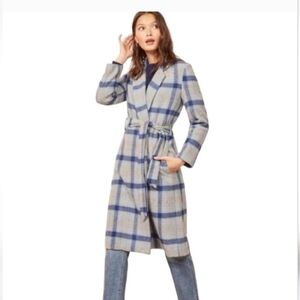 Reformation Barton Wool Blend Plaid Trench Wrap Coat Jacket -S